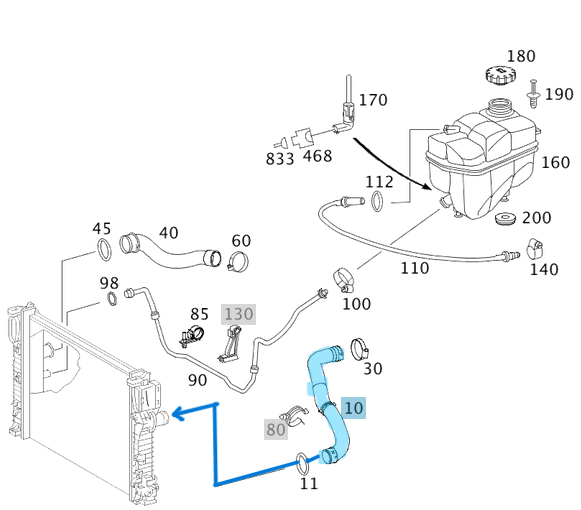 Radyatör Hortumu Üst E Seri W211 Motor: OM646, OM647, OM648 OEM A2115011182