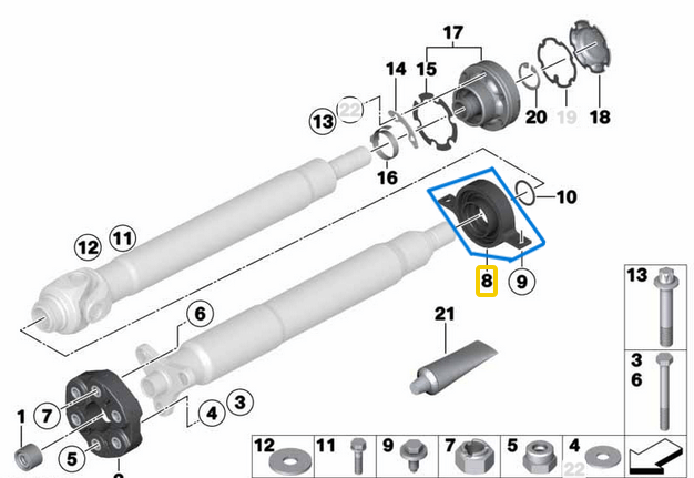 Şaft Askısı Bilyalı BMW 5 Seri E60, E61, 6 Seri E63, E64, X3 Seri E83 OEM 26127521855(Kopya)