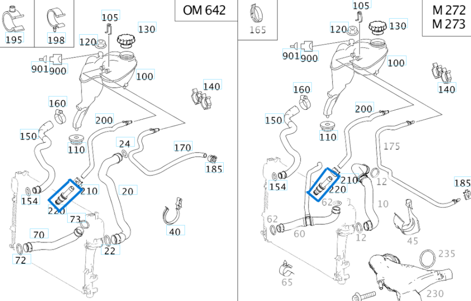 RADYATÖR Yedek Su Depo Hortum Rekoru / Ara Borusu ML Seri W164, C Seri W203, CLK W209, S Seri W221 OEM A0039970689