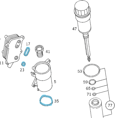 Yağ Filtre Kütük Conta Seti 5 Adet Motor: M112, M113 OEM A1121840061, A1121840161, A1121840261, A1121840361