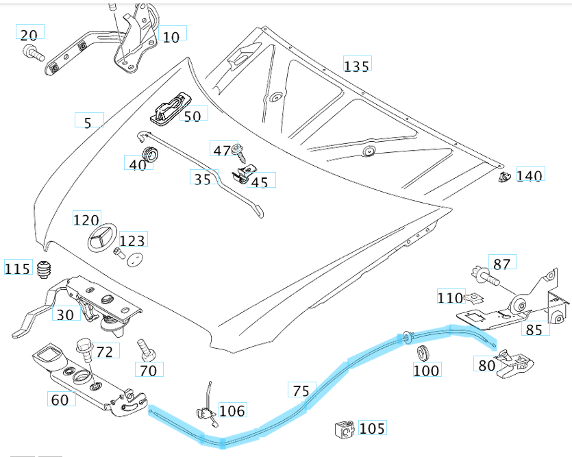 Motor Kaputu Açma Teli Vito W639 OEM A6397500359, A6397500159