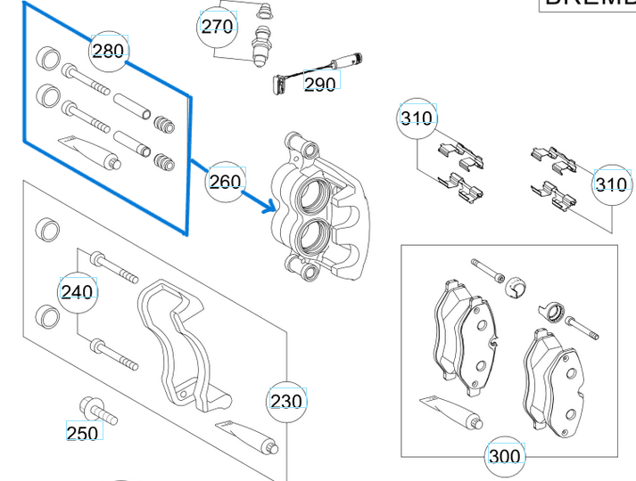 Kaliper Tamir Takımı /Pens Tamir Takımı Ön  Sprinter W906, Vito W447, W639, VW Crafter OEM A0004210850, A0004200250, 0004200054, A0004210850, A0004200250, A0004200054, A0014211191, 2E0698647/1