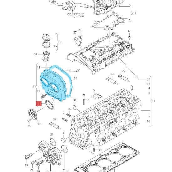 Triger Kayış Kapağı Motor: 2.0 TFSI, 2.0 TSI, DAX, DAY, CPL, CJX, CYP, CYR, CYN, CVK, DNT, DKN, DLH, DJY, DNTA, DKNA, DLHA, OEM 06L103269E, 06L103277E