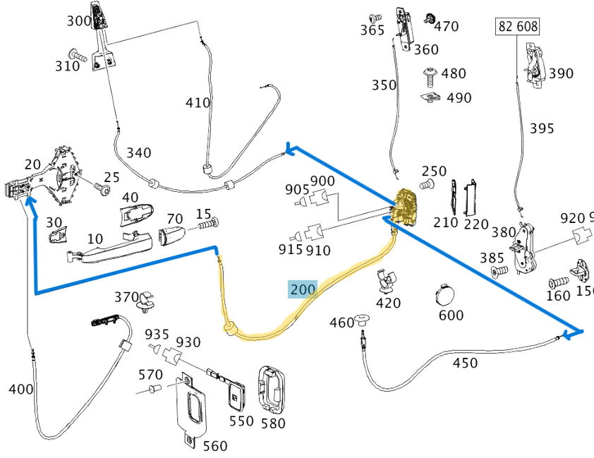 Kapı Kilidi Yan Sağ Sürgülü Orta Kablolu OEM A9067301900, A9067304335