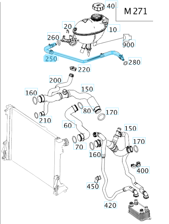 Radyatör Yedek Su Depo Hortumu C Seri W204, E Seri W212 M271 OEM A2045010925