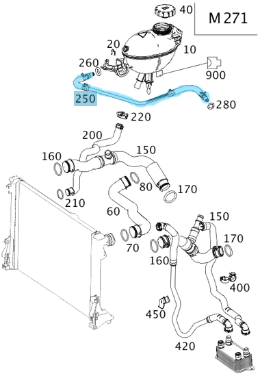 Radyatör Yedek Su Depo Hortumu C Seri W204, E Seri W212 M271 OEM A2045010125