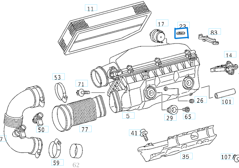 HAVA FİLTRE KAZAN TİTREŞİM LASTİĞİ C Seri W202, E Seri W210, ML Seri W163 Motor: OM611, OM612, OM613 OEM A6110940385, A6110940085