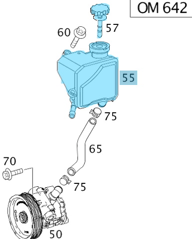 Direksiyon Pompa Yağ Deposu / Direksiyon Hidrolik Yağ Deposu G Seri W461, W463, Vito W639, Sprinter W906, W907,  Motor: OM642, OEM A0004602883