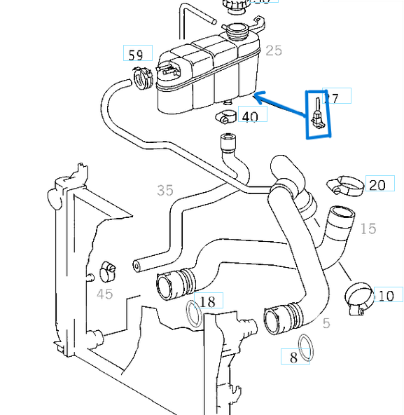 Radyatör Yedek Su Depo Seviye Müşürü / Şamandırası C Seri W203, E Seri W211, S Seri W220, Vito W639, Sprinter W906, OEM A2205450024, A2038700951