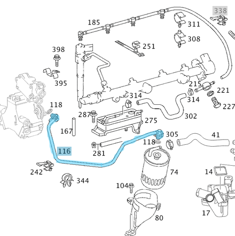 Mazot Ara Hortumu C seri W203 Motor: OM611 OEM A6110704832, 6110704832