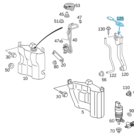 Silecek Su Depo Kapağı A Seri W176, C Seri W203, W205, E Seri W213,  S Seri W221, CLS W257 OEM A2038690108