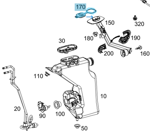 Silecek Su Depo Kapağı A Seri W176, C Seri W203, W205, E Seri W213,  S Seri W221, CLS W257 OEM A2038690108