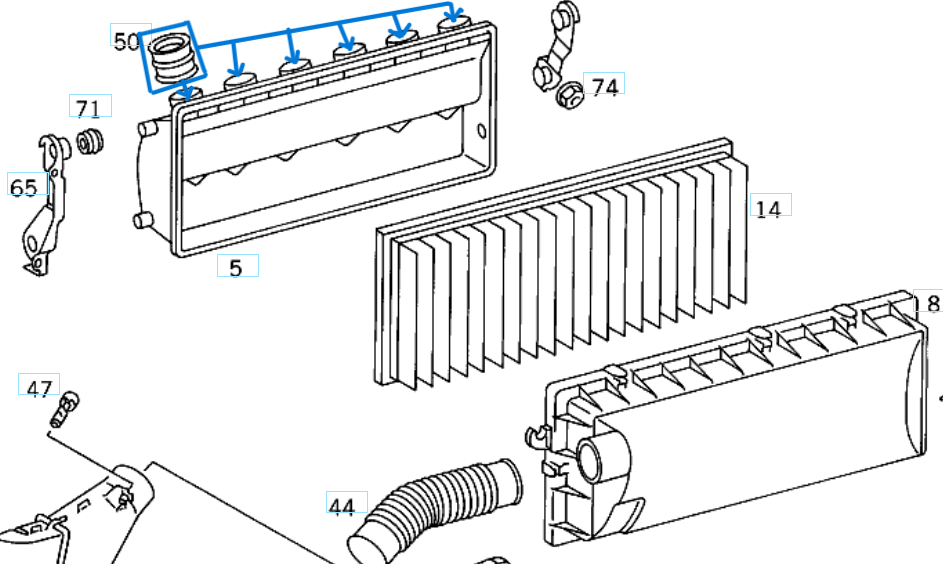 Hava Filtre Ara Lastiği W124, W201 Motor: OM601-4, OM602-5, OM603-6 OEM A6010940391