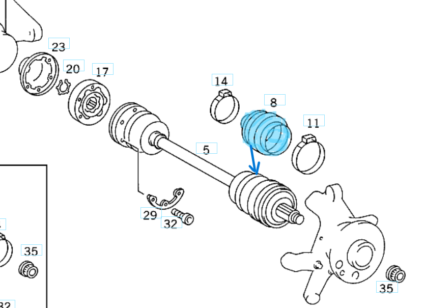 Aks Körüğü Arka Dış 65x22mm E Seri W124, S Seri W126, W140, C Seri W201, W202 OEM A1243570191