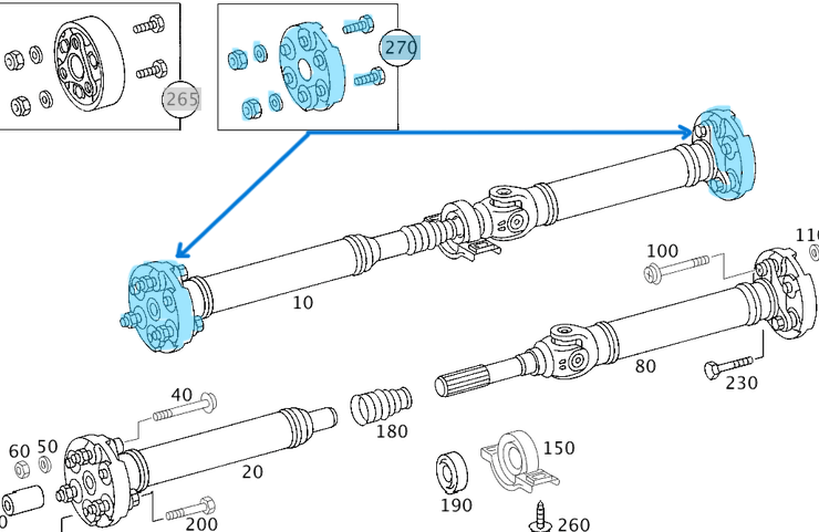 Şaft Köselesi Arka Tamir Takımı / Şaft Takozu 6 Köşe Tamir Takımı E Seri W124, W210, C Seri W201, W202, W203 OEM A2024101315, A2024100315, A2014101715, A1244100215