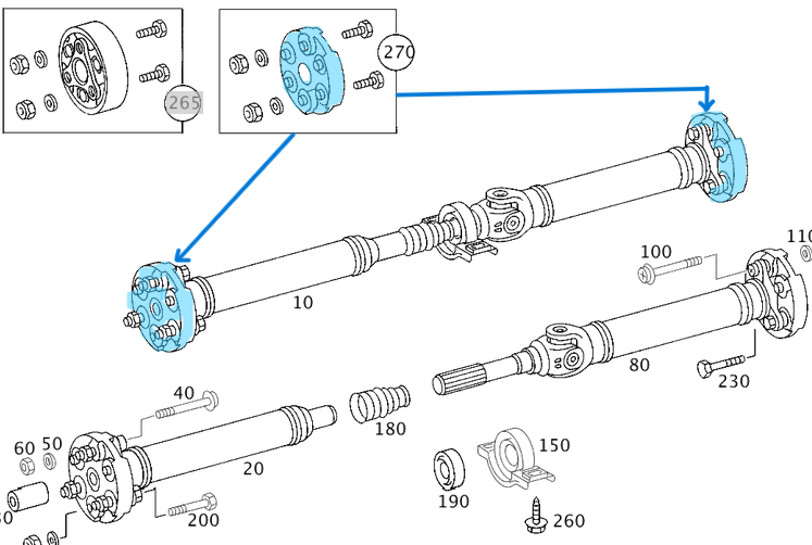 Şaft Köselesi Arka Tek / Şaft Takozu 6 Köşe Tek E Seri W124, W210, C Seri W201, W202, W203 OEM A2024101315, A2024100315, A2014101715, A1244100215