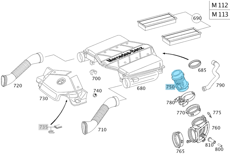 Hava Debimetre / Hava Akışmetre /Hava Akış Valfi ML Seri W163, C Seri W203, E Seri W210, W211, S Seri W220, Vito W639 Motor: M112, M113, OEM A1120940048
