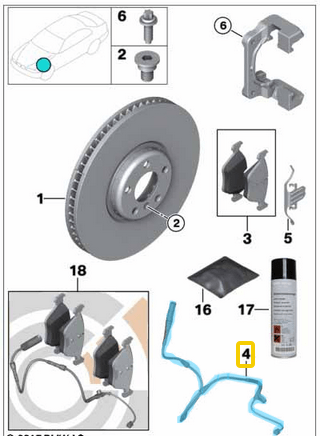 Fren Balata Fişi Arka 4x4 / Fren Balata Sezicisi Ön 4x4 BMW X5 Seri E70, F15, X6 Seri E71, E72, F16, OEM  34356792567