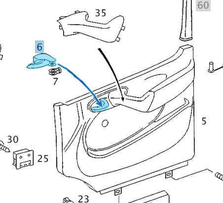 Kapı İçten Açma Kolu / Kapı İç Açma Kolu Ön Sağ Sprinter W901, W902, W903, W904 OEM A0007270137