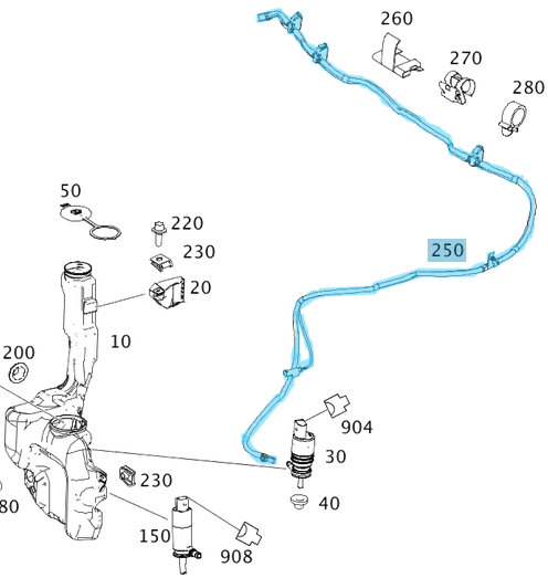 Su Fıskiye Hortum Seti Isıtmalı / Ön Cam Yıkama Hortum Hattı Isıtmalı C Seri W204 OEM A2048600192