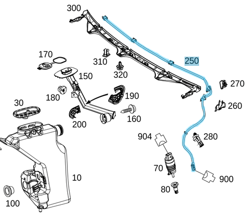 Su Fıskiye Hortum Seti Isıtmalı / Ön Cam Yıkama Hortum Hattı Isıtmalı C Seri W205 OEM A2058600192