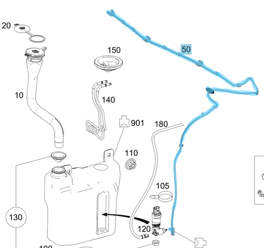 Su Fıskiye Hortum Seti Isıtmasız / Ön Cam Yıkama Hortum Hattı Isıtmasız Vito W447 OEM A4478600492