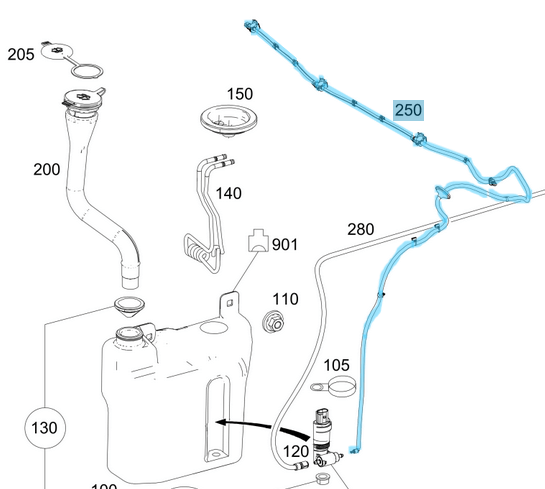 Su Fıskiye Hortum Seti Isıtmalı / Ön Cam Yıkama Hortum Hattı Isıtmalı Vito W447, W448 OEM A4478600592