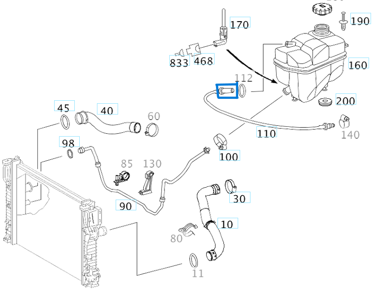 Radyatör Yedek Su Depo Hortum Ucu Rekoru Sol C Seri W204, E Seri W211 OEM A2115010725