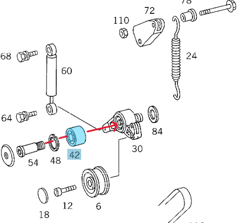 Kayış Gergi Kütük Bilyası / Gergi Kütük Rulmanı C Seri W201, E Seri W124, Motor: OM601, OM602, OM603, OEM A6019810027, 6019810027
