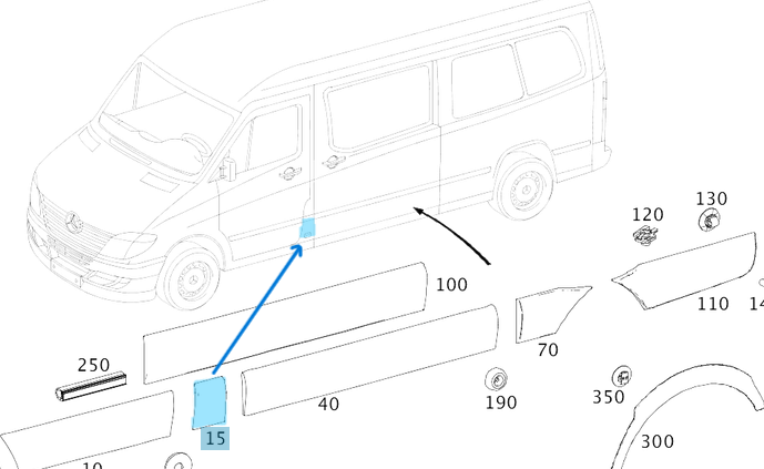 Kaplama Orta Direkteki Ara Sol / Direk Kaplaması Ara Sol Sprinter W906 OEM A9066903062, A9066901182