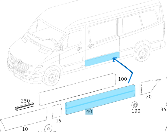 Kaplama Orta Sürgülü Kapı Sağ / Orta Kapı Kaplaması Sağ Sprinter W906 OEM A9066901000, A9066905482