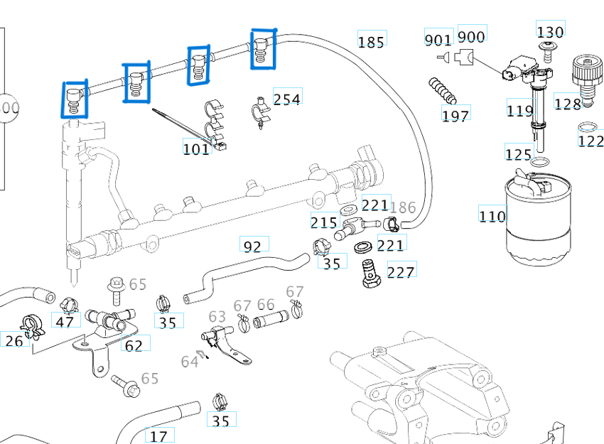 Mazot Geri Dönüş Rekor Takımı (4 Adet) C Seri W203, E Seri W210, W211, Vito W638, Sprinter W901, W902, W903, W904 Motor: OM611, OM646 OEM A6110700032, A6110708432