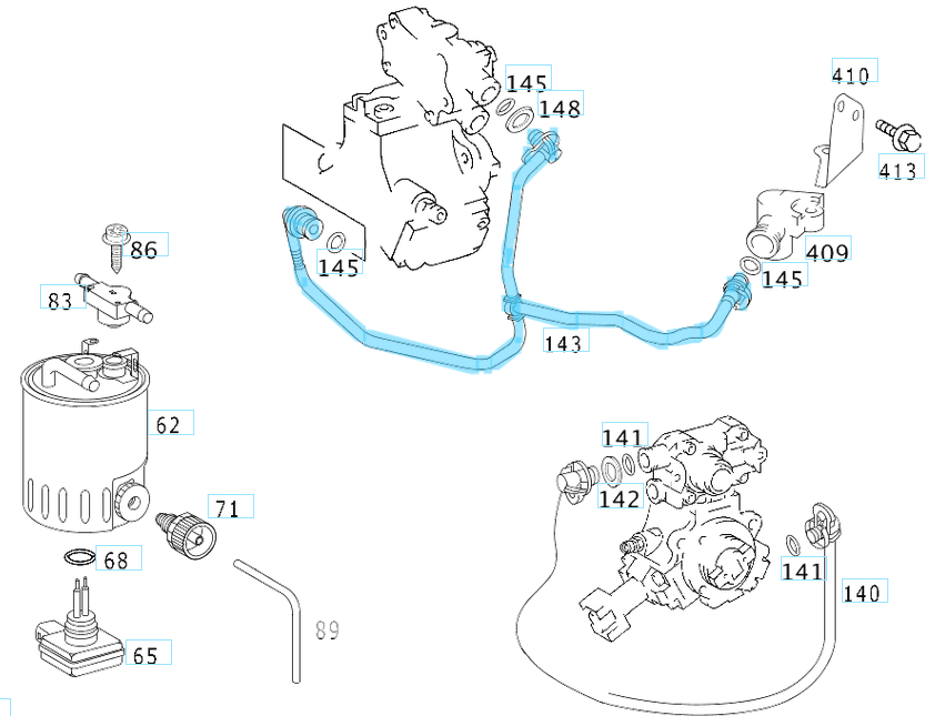 Mazot Ara Hortumu Vito W638, Sprinter W901, W902, W903, W904, OM611 OEM A6110707632, A6110706432