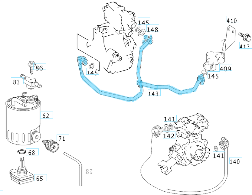 Mazot Ara Hortumu Vito W638, Sprinter W901, W902, W903, W904 OM611 OEM A6110707632, A6110706432