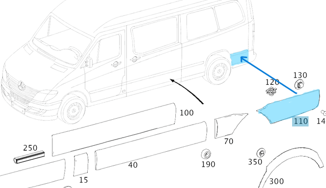 Kaplama Çamurluk Arkanın Arkası Sağ 1110mm / Arka Çamurluk Kaplaması Arka Parça Sağ / Arka Çamurluk Arka Kaplaması Sprinter W906 OEM A9066903500, A9066901682, A9066902062