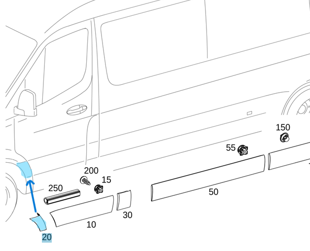 Kaplama Çamurluk Ön Sol / Çamurluk Kaplaması Ön Sol / Çamurluk Uç Kaplaması Sprinter W907, W910 OEM A9106900000