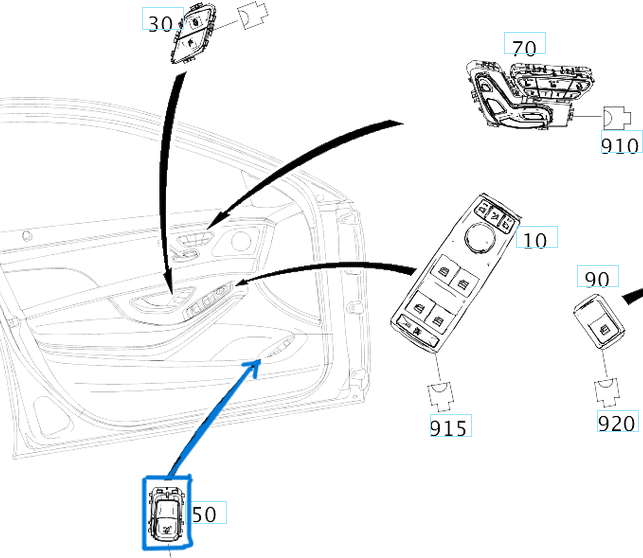 Bagaj Açma Düğmesi Aç Kapa Siyah E Seri W213, W238, S Seri W222, CLS W257 OEM A2229055011, A2229050409