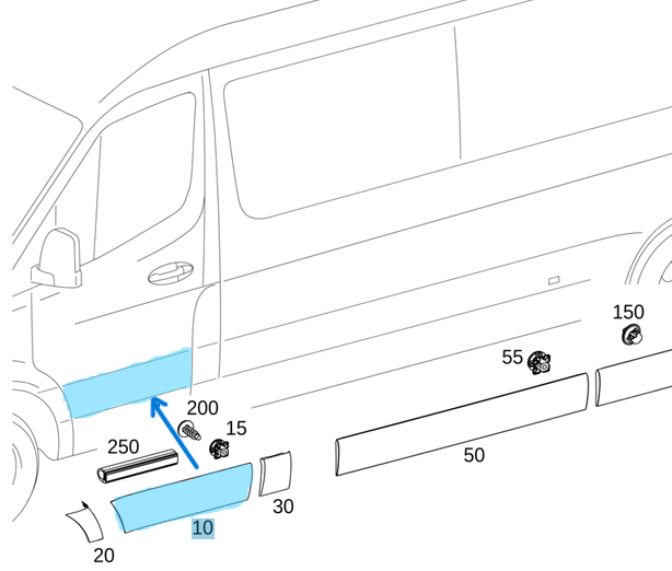 Kaplama Kapı Ön Sağ / Kapı Kaplaması Ön Sağ Sprinter W907 , W910, OEM A9106900300