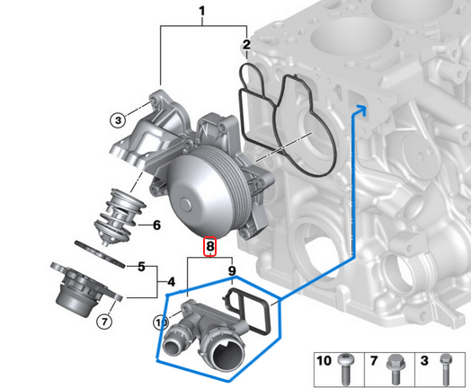 Blok Su Borusu / Su Flanşı 1 Seri E81, E82, E87, E88, 3 Seri E90, E91, E92, E93, 5 Seri E60, E61, F07, F10, F11, 7 Seri F01, F02, X1 E84, X3 E83, X5 E70 Motor: N47, N57 OEM 11117800048