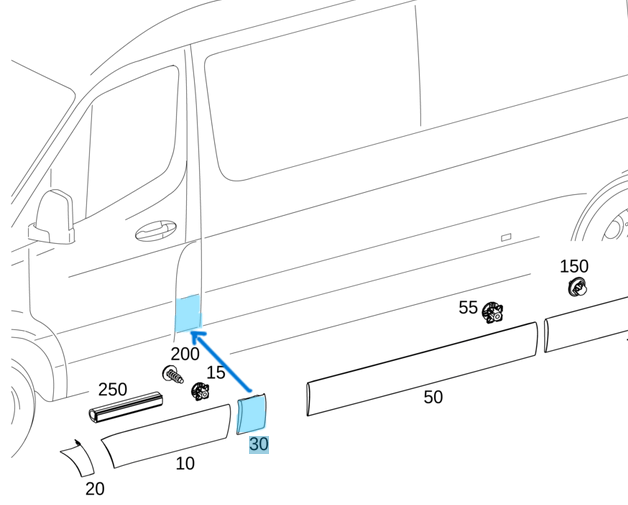 Kaplama Orta Direkteki Ara Sol / Direk Kaplaması Ara Sol Sprinter W907, W910, OEM A9106906100