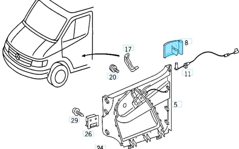 Kapı Açma Kolu Ön Sağ İç Sprinter W901, W902, W903, W904 OEM A9017200166