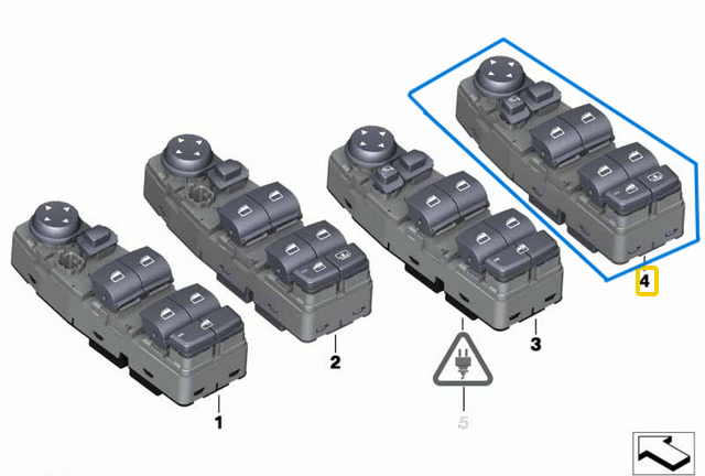 Cam Açma Düğmesi Ön Sol Perde Açmalı Karartmalı BMW 5 Seri F10 OEM 61319241956, 61319238240, 61319179915