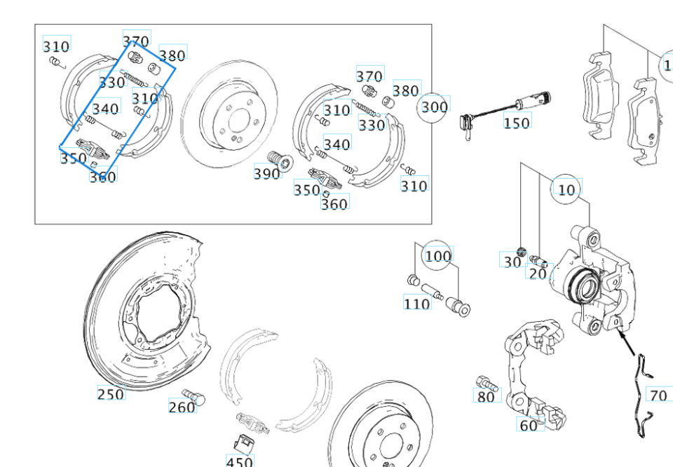 El Fren Mekanizma Tamir Takımı / El Fren Cırcırı Tamir Takımı W123, W124, W129, W140, W126, Sprinter W906 OEM A2014200589, A1234200073, A1164230050, A0009937311, A2104230092, A2014230592