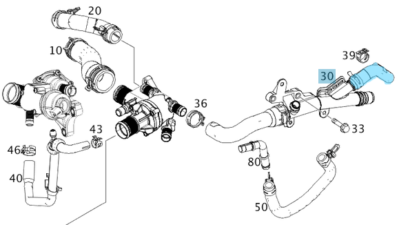 Termostat Hortumu Tek Hortum / Termostat Hortumu Yan Çıkış Hortumu C Seri W205, Vito W447 Motor: OM622 OEM  A6222000082, 140758727R