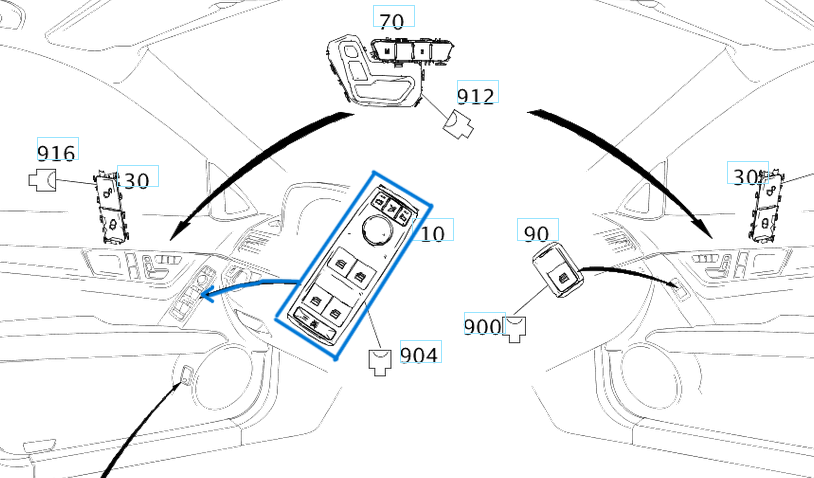 Cam Açma Düğmesi Ön Sol C Seri W204, W207, E Seri W212 OEM A2049055302