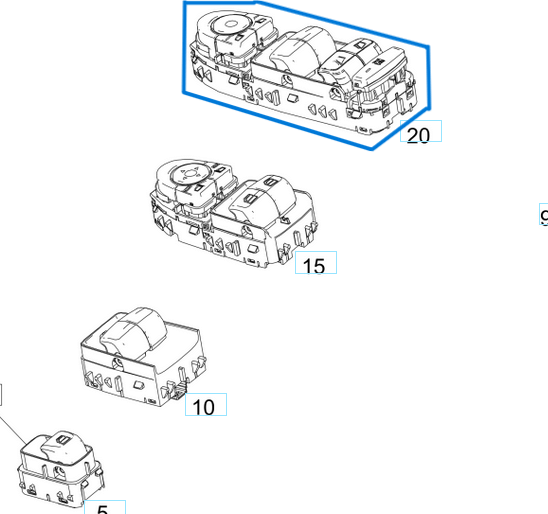 Cam Açma Düğmesi Ön Sol 4 Düğme Ayna Katlamasız Vito W447 OEM A4479054203 9051