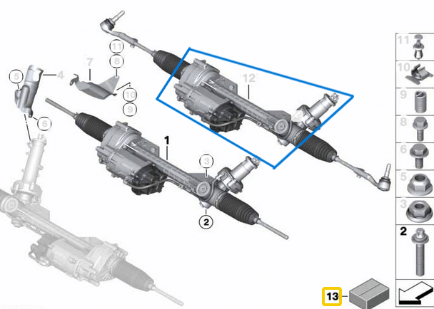 Direksiyon Kutusu Tamir Takımı Elektrikli Pistonlu 1 Seri F20, F21, 2 Seri F22, F23,  3 Seri F30, F31, F34, 4 Seri F32, F33, X3 Seri F25, X4 Seri F26 OEM 32106891974