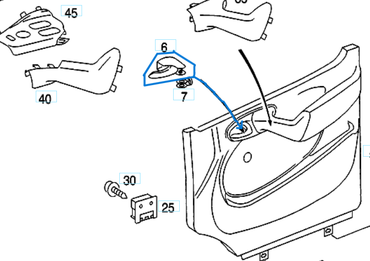 Kapı İç Açma Kolu Ön Sol  Sprinter W901, W902, W903, W904 OEM A0007270037