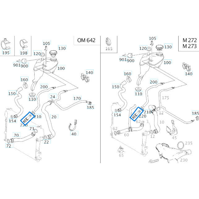Radyatör Yedek Su Depo Hortum Rekoru / Ara Borusu ML Seri W164, C Seri W203, CLK W209, S Seri W221 OEM A0039970689