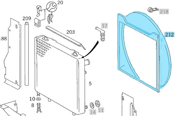 Radyatör Davlumbazı Klimalı AC+ E Seri W124 Motor: M111 OEM  A1245054155